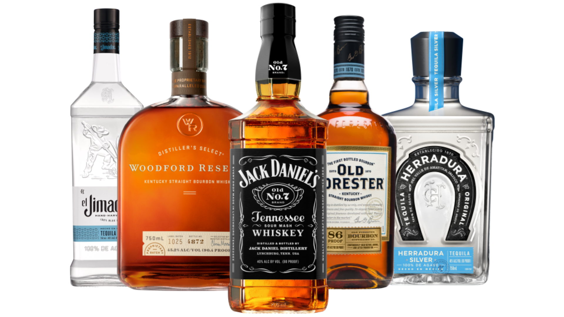 A lineup of alcohol brands