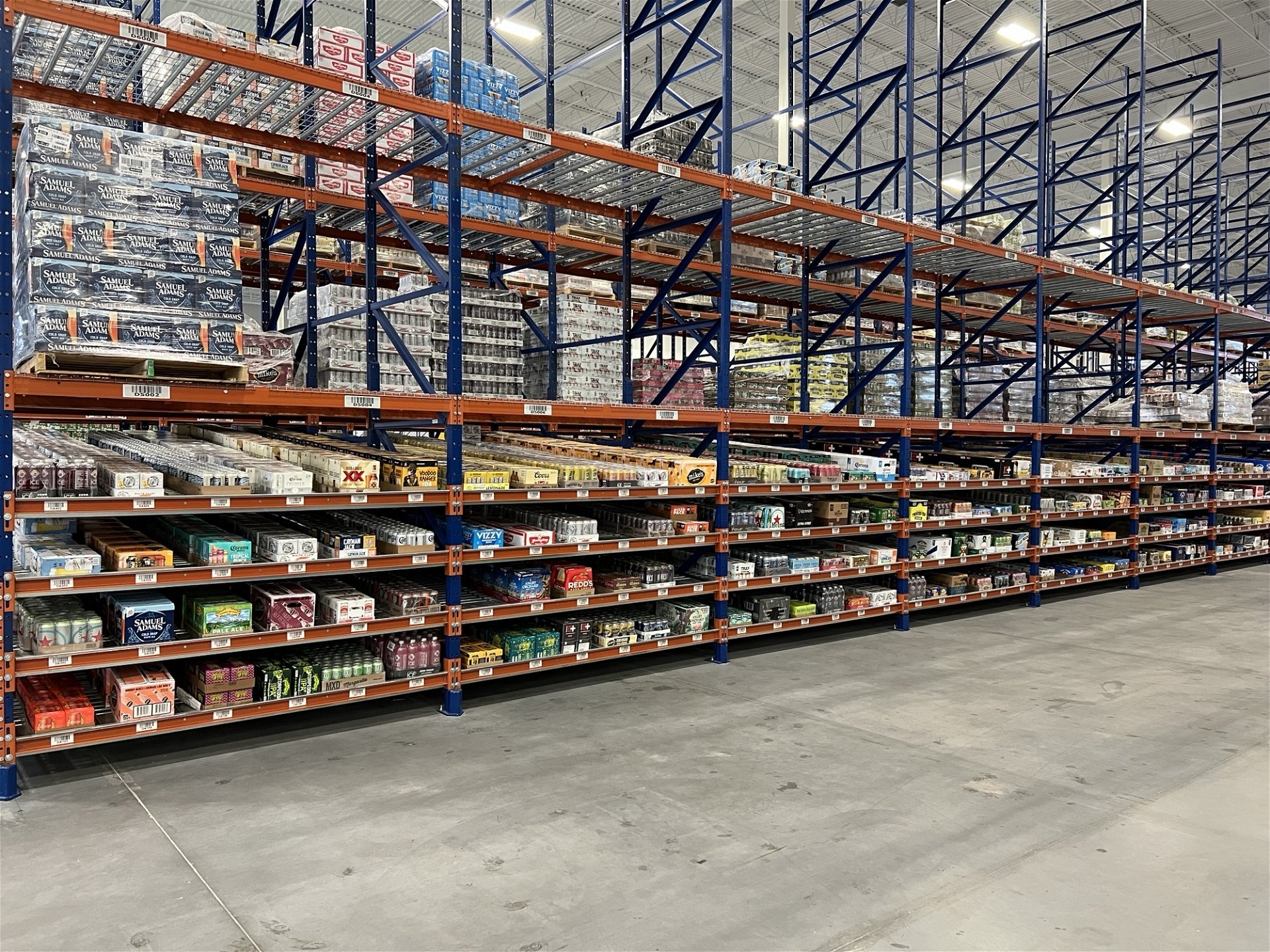 Warehouse with alcoholic beverage products