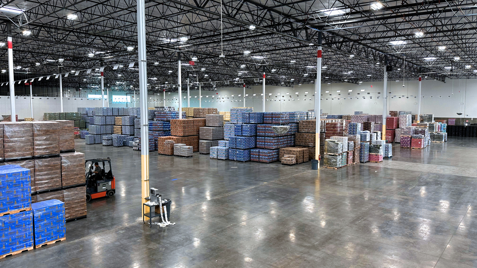 interior warehouse with beer pallets