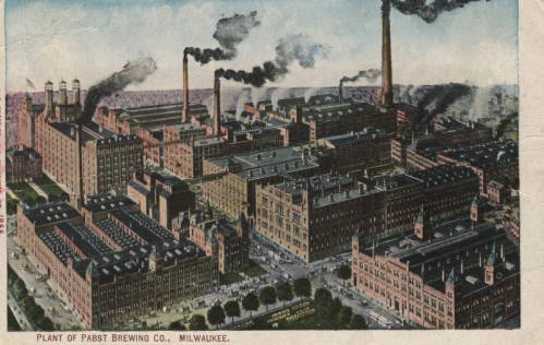 View of Pabst Brewery. Divided back with hand-written text.